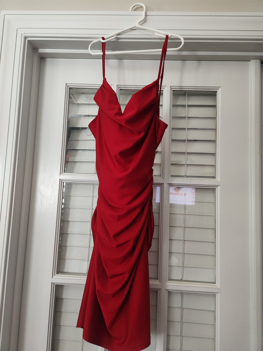 Honey and Rosie Red Draped Cowl Midi Dress